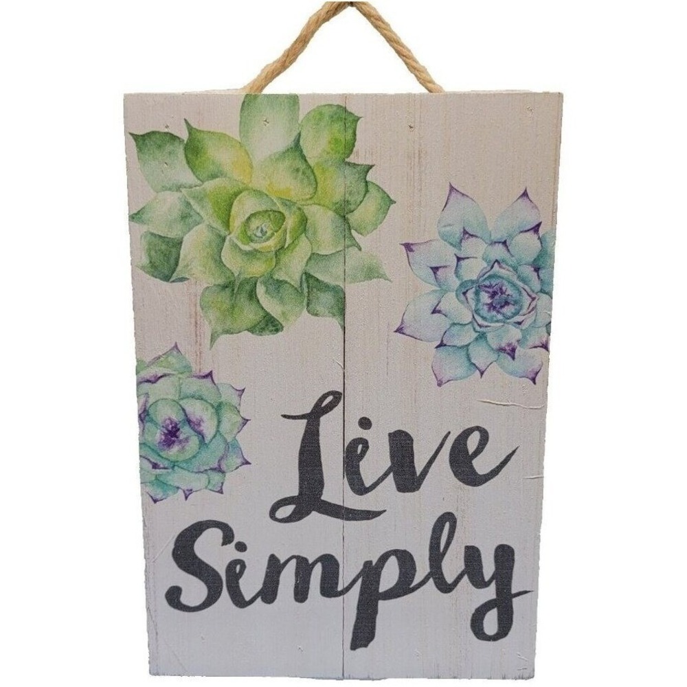 Wood Wall Decor White Live Simply Succulent Botanical Cottagecore Rope Hanger